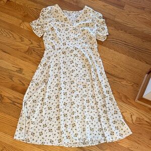 SHEIN White Midi Dress with Yellow Floral Print